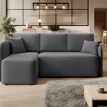 Coltar extensibil dreapta 3 locuri ELTAP, Hadson, 206x150x89 cm, lemn/poliester, gri inchis imagine