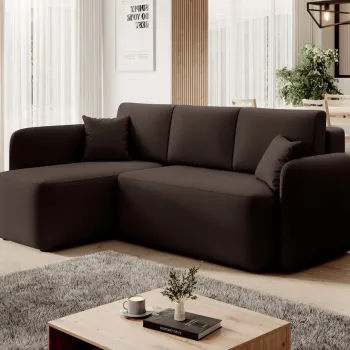 Coltar extensibil dreapta 3 locuri ELTAP, Hadson, 206x150x89 cm, lemn/poliester, maro inchis imagine