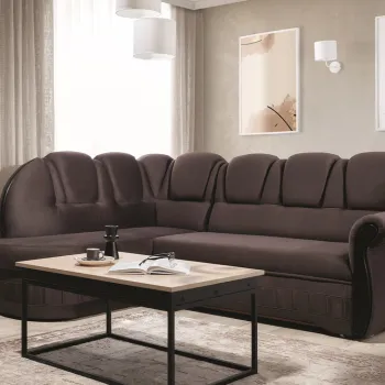 Coltar extensibil dreapta 3 locuri ELTAP, L-004, Lord, 243x180x112 cm, lemn/poliester, maro inchis/negru imagine