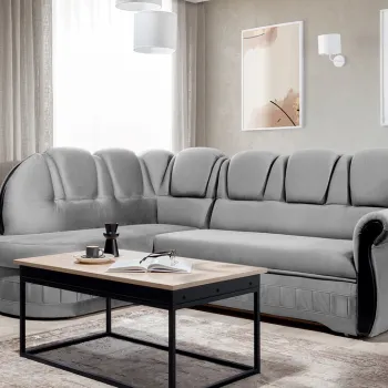 Coltar extensibil dreapta 3 locuri ELTAP, L-006, Lord, 243x180x112 cm, lemn/poliester, gri deschis/negru imagine