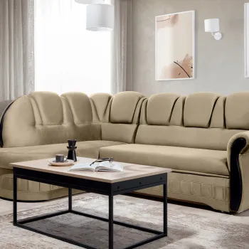 Coltar extensibil dreapta 3 locuri ELTAP, L-036, Lord, 243x180x112 cm, lemn/poliester, maro deschis/negru imagine