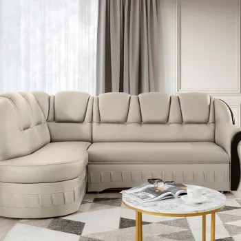 Coltar extensibil dreapta 3 locuri ELTAP, L-056, Lord, 243x180x112 cm, lemn/poliester, crem/negru imagine