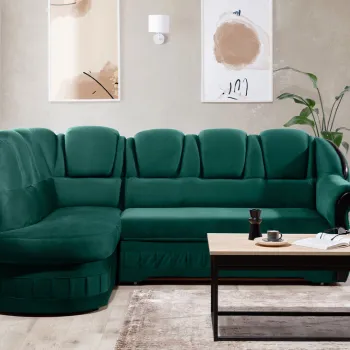 Coltar extensibil dreapta 3 locuri ELTAP, L-071, Lord, 243x180x112 cm, lemn/poliester, verde inchis/negru imagine