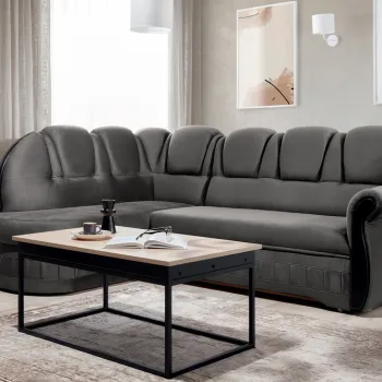 Coltar extensibil dreapta 3 locuri ELTAP, L-085, Lord, 243x180x112 cm, lemn/poliester, gri/negru imagine