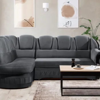 Coltar extensibil dreapta 3 locuri ELTAP, L-087, Lord, 243x180x112 cm, lemn/poliester, gri inchis/negru imagine