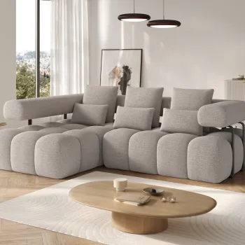 Coltar extensibil dreapta 3 locuri ELTAP, Levvi, 260x184x102 cm, lemn/poliester, bej inchis imagine