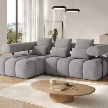 Coltar extensibil dreapta 3 locuri ELTAP, Levvi, 260x184x102 cm, lemn/poliester, gri deschis imagine