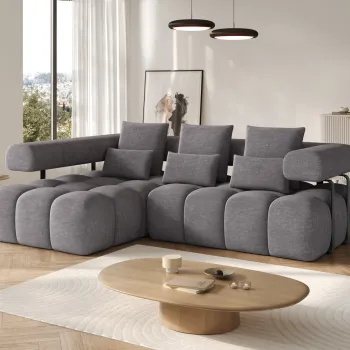 Coltar extensibil dreapta 3 locuri ELTAP, Levvi, 260x184x102 cm, lemn/poliester, gri inchis imagine