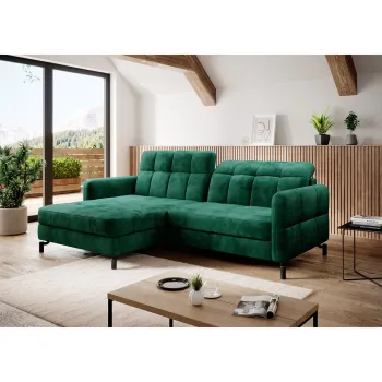 Coltar extensibil dreapta 3 locuri ELTAP, Lore-03, Lorelle, 225x160x105 cm, lemn/poliester, verde inchis imagine