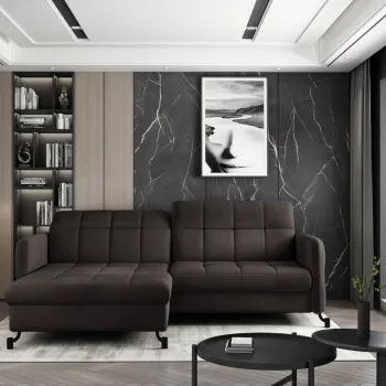 Coltar extensibil dreapta 3 locuri ELTAP, Lore-08, Lorelle, 225x160x105 cm, lemn/poliester, maro inchis imagine