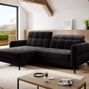 Coltar extensibil dreapta 3 locuri ELTAP, Lore-09, Lorelle, 225x160x105 cm, lemn/poliester, negru imagine