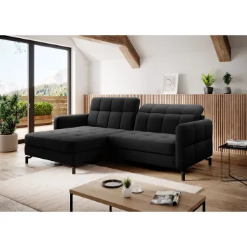 Coltar extensibil dreapta 3 locuri ELTAP, Lore-19, Lorelle, 225x160x105 cm, lemn/poliester, negru imagine