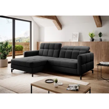 Coltar extensibil dreapta 3 locuri ELTAP, Lore-27, Lorelle, 225x160x105 cm, lemn/poliester, negru imagine