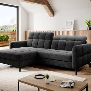 Coltar extensibil dreapta 3 locuri ELTAP, Lore-89, Lorelle, 225x160x105 cm, lemn/poliester, negru imagine