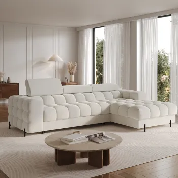 Coltar extensibil dreapta 3 locuri ELTAP, LT-01ROY, Felro, 285x181x93 cm, lemn/poliester, alb imagine