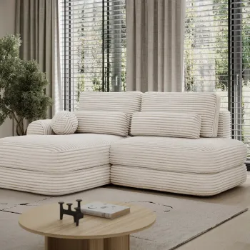Coltar extensibil dreapta 3 locuri ELTAP, Ripeli, 217x175x96 cm, lemn/catifea din poliester, alb imagine