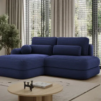 Coltar extensibil dreapta 3 locuri ELTAP, Ripeli, 217x175x96 cm, lemn/catifea din poliester, albastru inchis imagine