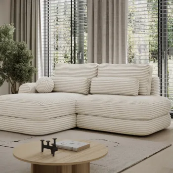 Coltar extensibil dreapta 3 locuri ELTAP, Ripeli, 217x175x96 cm, lemn/catifea din poliester, bej deschis imagine