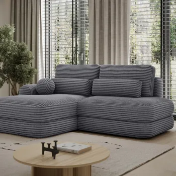 Coltar extensibil dreapta 3 locuri ELTAP, Ripeli, 217x175x96 cm, lemn/catifea din poliester, gri inchis imagine