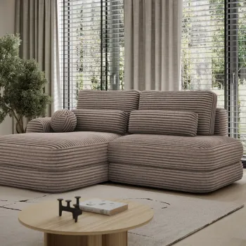 Coltar extensibil dreapta 3 locuri ELTAP, Ripeli, 217x175x96 cm, lemn/catifea din poliester, maro deschis imagine
