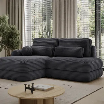 Coltar extensibil dreapta 3 locuri ELTAP, Ripeli, 217x175x96 cm, lemn/catifea din poliester, negru imagine