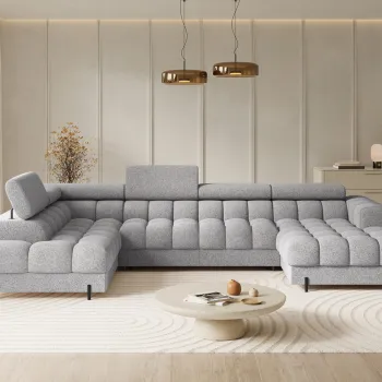 Coltar extensibil dreapta 3 locuri ELTAP, RT-03PEL, Feraria, 358x202x93 cm, lemn/poliester, gri deschis imagine