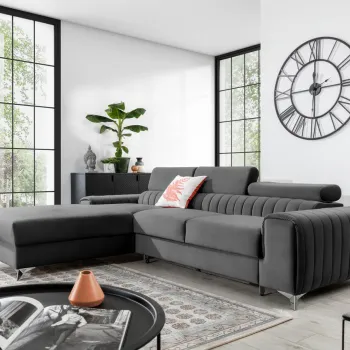 Coltar extensibil dreapta 3 locuri ELTAP, RT-04NU, Grayson, 278x205x92 cm, lemn/poliester, gri imagine