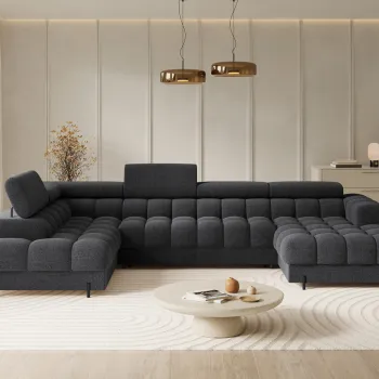 Coltar extensibil dreapta 3 locuri ELTAP, RT-05ROY, Feraria, 358x202x93 cm, lemn/poliester, gri antracit imagine