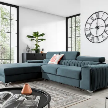 Coltar extensibil dreapta 3 locuri ELTAP, RT-100VE, Grayson, 278x205x92 cm, lemn/poliester, albastru imagine