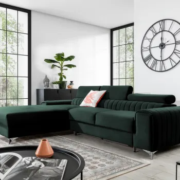 Coltar extensibil dreapta 3 locuri ELTAP, RT-35LO, Grayson, 278x205x92 cm, lemn/poliester, verde inchis imagine