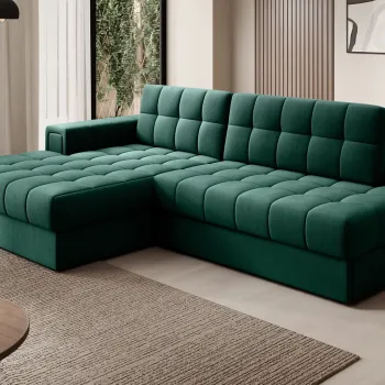 Coltar extensibil dreapta 3 locuri ELTAP, RT-35LU, Blezalt, 240x150x82 cm, lemn/poliester, verde inchis imagine