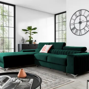 Coltar extensibil dreapta 3 locuri ELTAP, RT-35NU, Grayson, 278x205x92 cm, lemn/poliester, verde inchis imagine