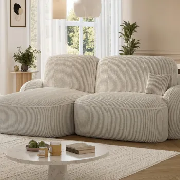 Coltar extensibil dreapta 3 locuri ELTAP, Tesalia, 240x150x93 cm, lemn/catifea din poliester, bej deschis imagine