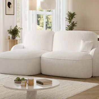 Coltar extensibil dreapta 3 locuri ELTAP, Tesalia, 240x150x93 cm, lemn/tesatura boucle, alb imagine