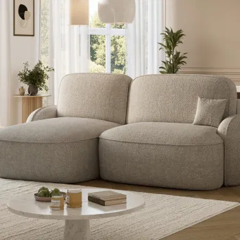 Coltar extensibil dreapta 3 locuri ELTAP, Tesalia, 240x150x93 cm, lemn/tesatura boucle, bej inchis imagine