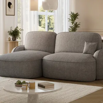 Coltar extensibil dreapta 3 locuri ELTAP, Tesalia, 240x150x93 cm, lemn/tesatura boucle, gri imagine
