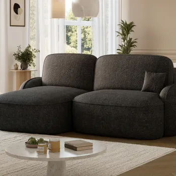 Coltar extensibil dreapta 3 locuri ELTAP, Tesalia, 240x150x93 cm, lemn/tesatura boucle, gri inchis imagine