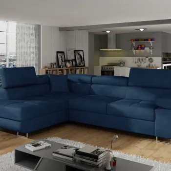 Coltar extensibil dreapta 4 locuri, ELTAP, Anton, 272x203x85 cm, lemn/poliester, bleumarin imagine