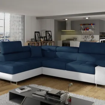 Coltar extensibil dreapta 4 locuri, ELTAP, Anton, 272x203x85 cm, lemn/poliester, bleumarin/alb imagine