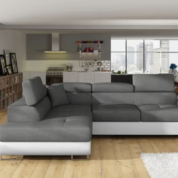 Coltar extensibil dreapta 4 locuri, ELTAP, Anton, 272x203x85 cm, lemn/poliester, gri/alb imagine