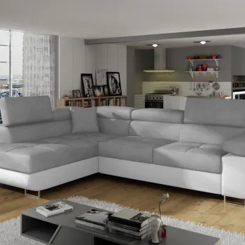 Coltar extensibil dreapta 4 locuri, ELTAP, Anton, 272x203x85 cm, lemn/poliester, gri deschis/alb imagine