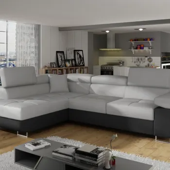 Coltar extensibil dreapta 4 locuri, ELTAP, Anton, 272x203x85 cm, lemn/poliester, gri deschis/negru imagine