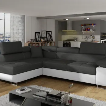 Coltar extensibil dreapta 4 locuri, ELTAP, Anton, 272x203x85 cm, lemn/poliester, gri inchis/alb imagine