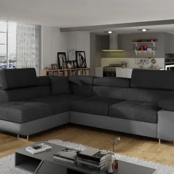 Coltar extensibil dreapta 4 locuri, ELTAP, Anton, 272x203x85 cm, lemn/poliester, gri inchis/gri imagine