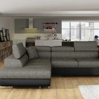 Coltar extensibil dreapta 4 locuri, ELTAP, Anton, 272x203x85 cm, lemn/poliester, gri inchis/negru imagine