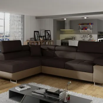 Coltar extensibil dreapta 4 locuri, ELTAP, Anton, 272x203x85 cm, lemn/poliester, maro inchis/maro imagine