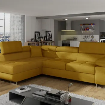 Coltar extensibil dreapta 4 locuri, ELTAP, Anton, 272x203x85 cm, lemn/poliester, mustar imagine