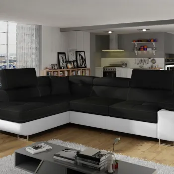 Coltar extensibil dreapta 4 locuri, ELTAP, Anton, 272x203x85 cm, lemn/poliester, negru/alb imagine