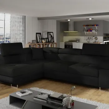 Coltar extensibil dreapta 4 locuri, ELTAP, Anton, 272x203x85 cm, lemn/poliester, negru/negru imagine