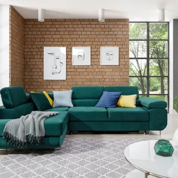 Coltar extensibil dreapta 4 locuri, ELTAP, Anton, 272x203x85 cm, lemn/poliester, verde inchis imagine